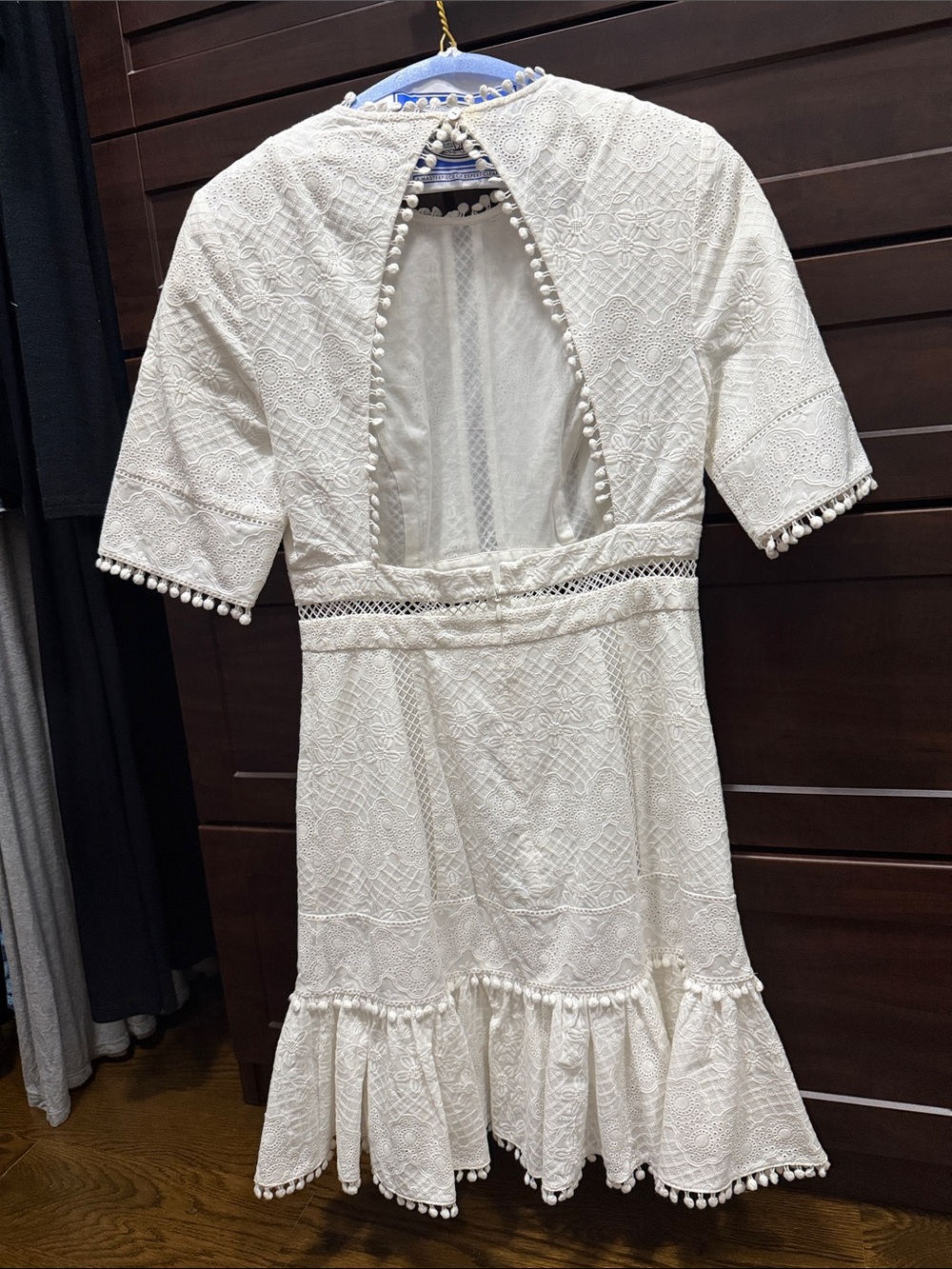 Zimmermann White Eyelet Dress with Pom Pom Trim and Open Back - Picture 2 of 5